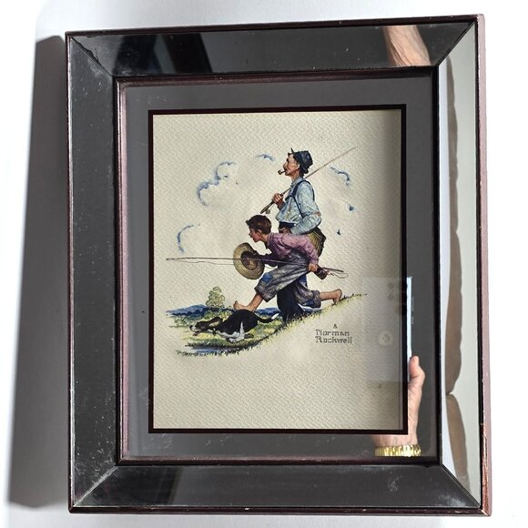 Print "Going Fishing" by Norman Rockwell in a beautiful All Mirror Frame 1948 - Picture 1 of 2